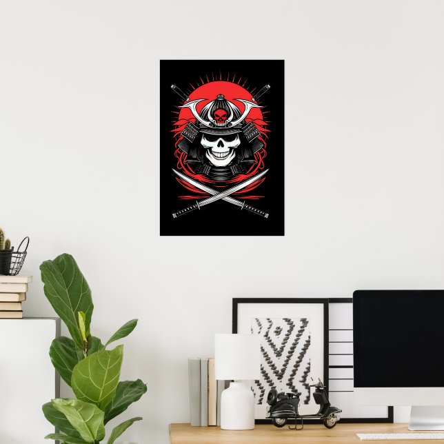 Samurai Skull Rising Sun Warrior Art Poster (Home Office)