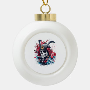 Samurai Skull Warrior Ceramic Ball Christmas Ornament