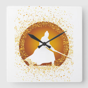 samurai square wall clock