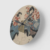 Samurai Sword Fight circa 1825 Round Clock (Angle)