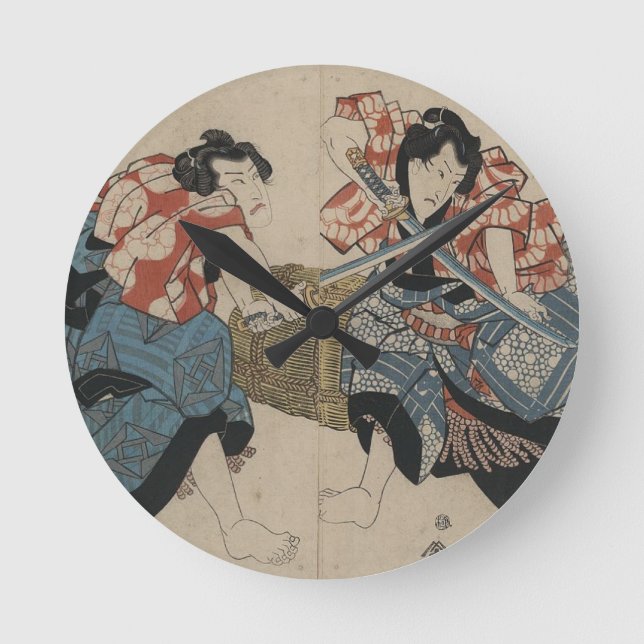 Samurai Sword Fight circa 1825 Round Clock (Front)