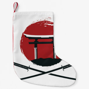 Samurai sword icon with Torii gate cartoon vintage Small Christmas Stocking
