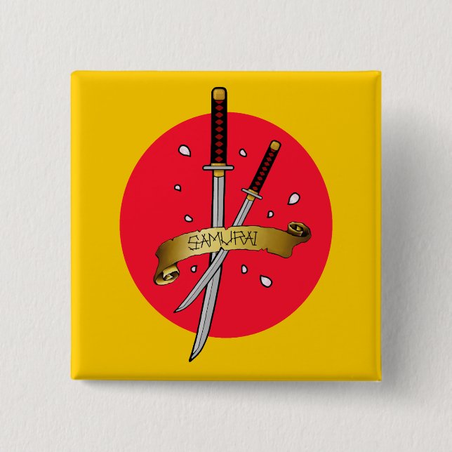 Samurai Sword Tattoo 2 Inch Square Button (Front)