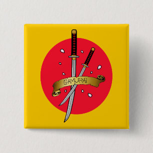 Samurai Sword Tattoo 2 Inch Square Button