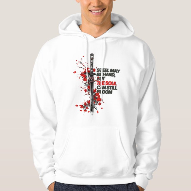 Samurai Sword with Red Maple Leaves Hoodie (Front)