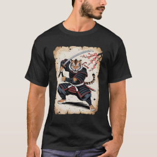 Samurai Tiger Warrior Vintage Japanese Anime Cherr T-Shirt