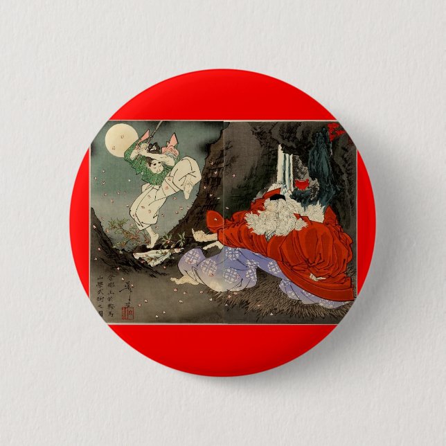 Samurai training with Tengu, Circa 1800's 2 Inch Round Button (Front)