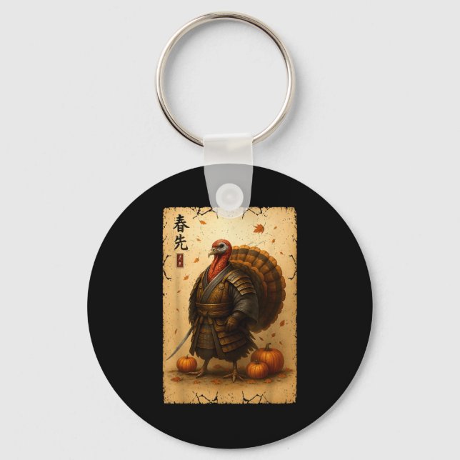 Samurai Turkey Thanksgiving Japanese Warrior Anime Keychain (Front)