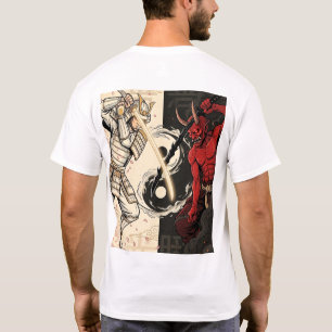 Samurai vs Japanese Oni Demon Dual Yin Yang Graphi T-Shirt