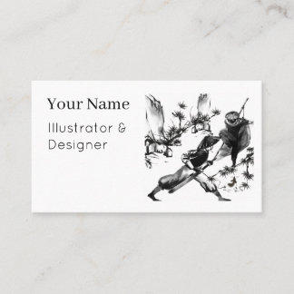 Samurai vs Ninja: Epic Duel Sumi-e Art Business Card