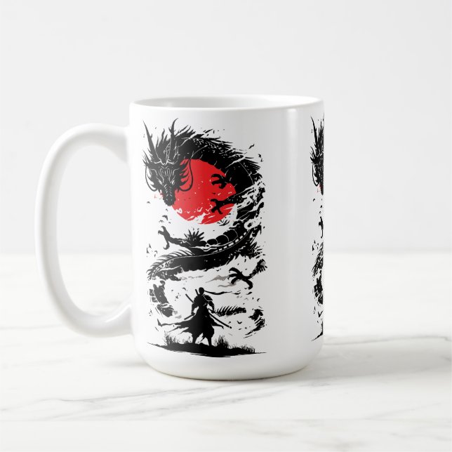 Samurai Warrior and Dragon Battle Coffee Mug (Left)