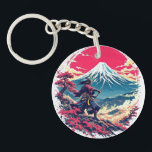 Samurai Warrior at Mount Fuji Japanese Art Keychain<br><div class="desc">A striking Japanese-inspired design featuring a lone samurai warrior standing before Mount Fuji at sunset. This t-shirt blends traditional samurai spirit with beautiful scenic Japanese landscapes. Perfect for fans of samurai,  Japan,  manga aesthetics,  and minimalist ink illustrations. Makes a unique gift for lovers of Japanese culture and art.</div>