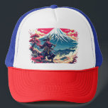 Samurai Warrior at Mount Fuji Japanese Art  Trucker Hat<br><div class="desc">A striking Japanese-inspired design featuring a lone samurai warrior standing before Mount Fuji at sunset. This t-shirt blends traditional samurai spirit with beautiful scenic Japanese landscapes. Perfect for fans of samurai,  Japan,  manga aesthetics,  and minimalist ink illustrations. Makes a unique gift for lovers of Japanese culture and art.</div>