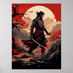 Samurai Warrior at Sunset Poster