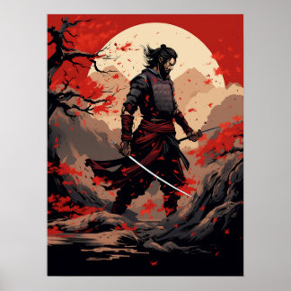 Samurai Warrior at Sunset Poster