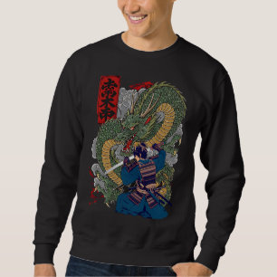 Samurai Warrior Facing Fierce Dragon Japanese Art Sweatshirt