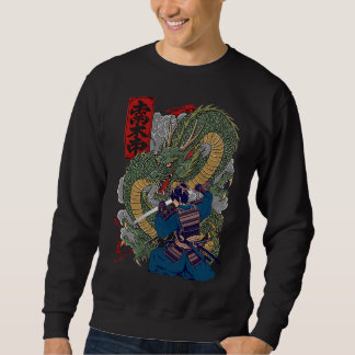 Samurai Warrior Facing Fierce Dragon Japanese Art Sweatshirt