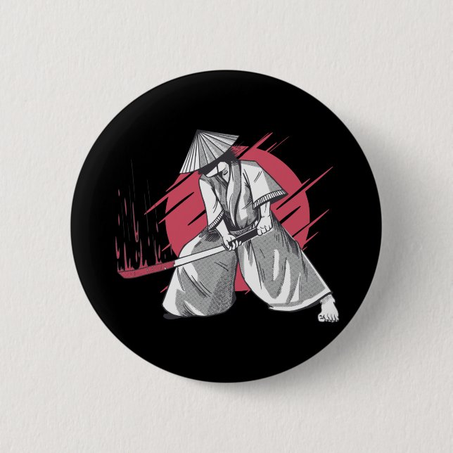 Samurai Warrior Hits with Katana 2 Inch Round Button (Front)