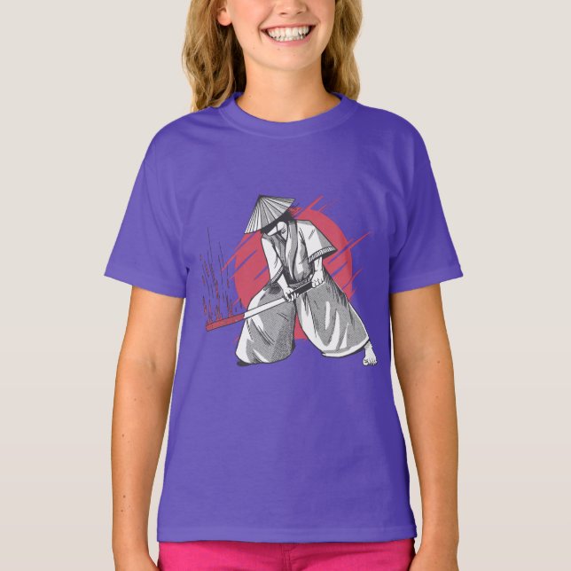 Samurai Warrior Hits with Katana T-Shirt (Front)