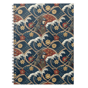 Samurai Warrior & Ocean Wave Japanese Pattern Art Notebook