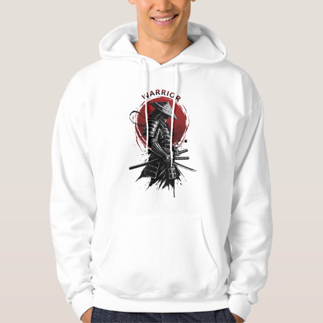 Samurai Warrior Rising Sun Japanese Ink Style Hoodie (Front)