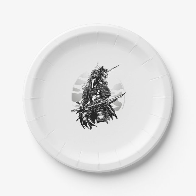 Samurai Warrior Unicorn (1) Paper Plate (Front)