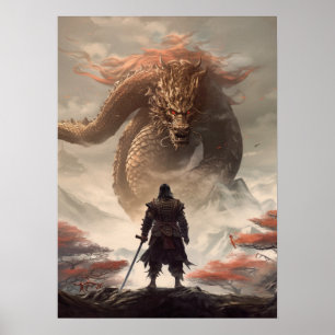 Samurai Warrior vs Dragon Poster