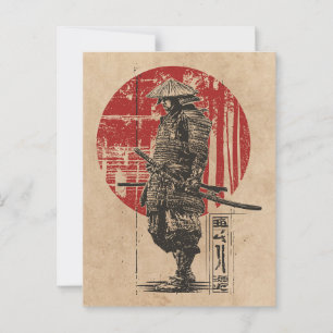 Samurai Warrior Wabi Sabi Art Vintage Red Sun Postcard