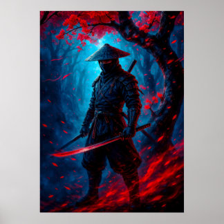 Samurai Warrior with Glowing Katana Fantasy Poster