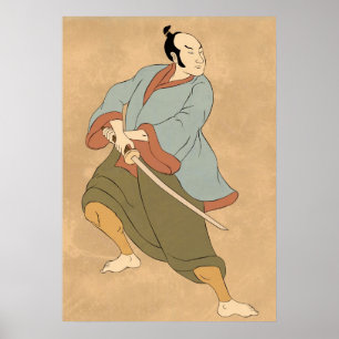 samurai warrior with katana sword fighting poster