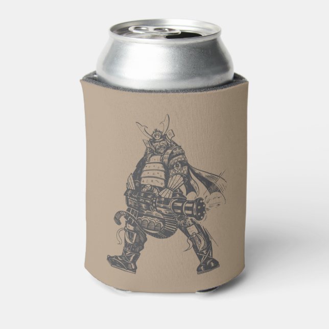 Samurai Warrior With Rapid Fire Gun Can Cooler (Can Back)
