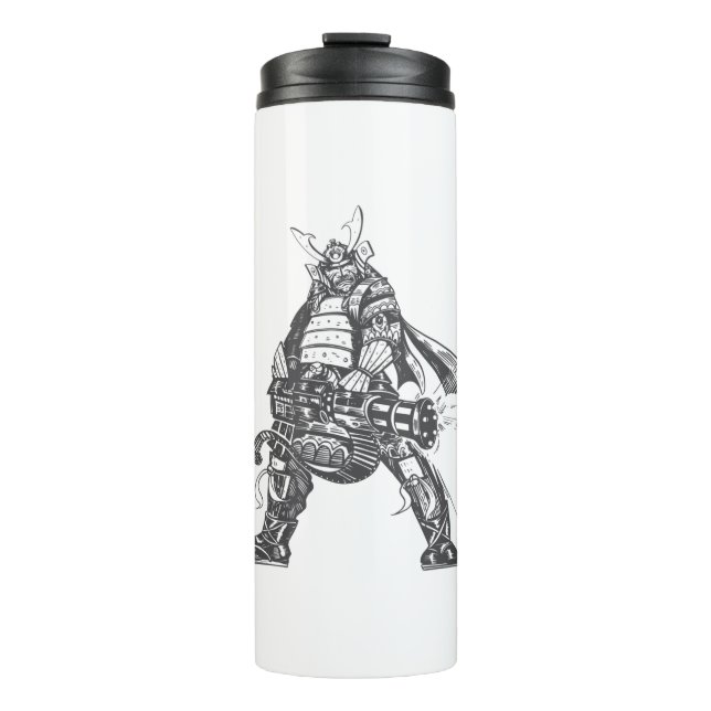 Samurai Warrior With Rapid Fire Gun Thermal Tumbler (Front)