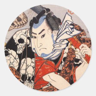 Samurai Wearing a Skull Pattern Classic Round Sticker