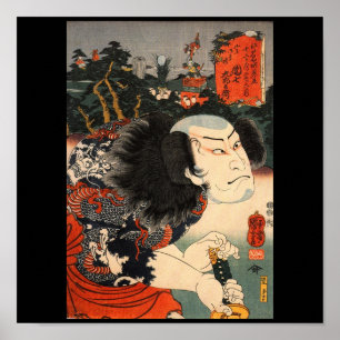 Samurai with a Dragon Tattoo and Sword c. 1800's Poster