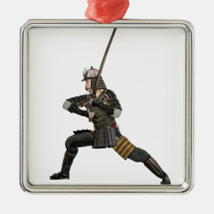 samurai with a sword in a defensive form metal ornament