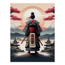 Samurai with Pagodas and Sunrise