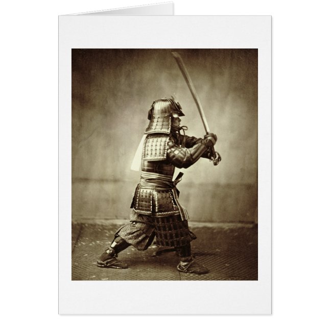 Samurai with raised sword, c.1860 (albumen print) (Front)