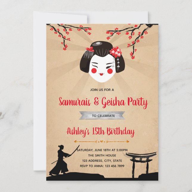 Samurais and geisha party invitation (Front)