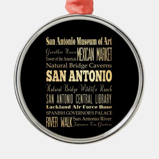 San Antonio City of Texas State Typography Art Metal Ornament (Front)