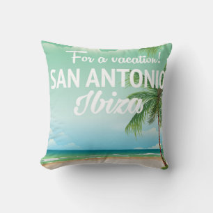 San Antonio Ibiza beach travel poster Throw Pillow