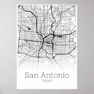 San Antonio Map - Texas TX - City Map Poster
