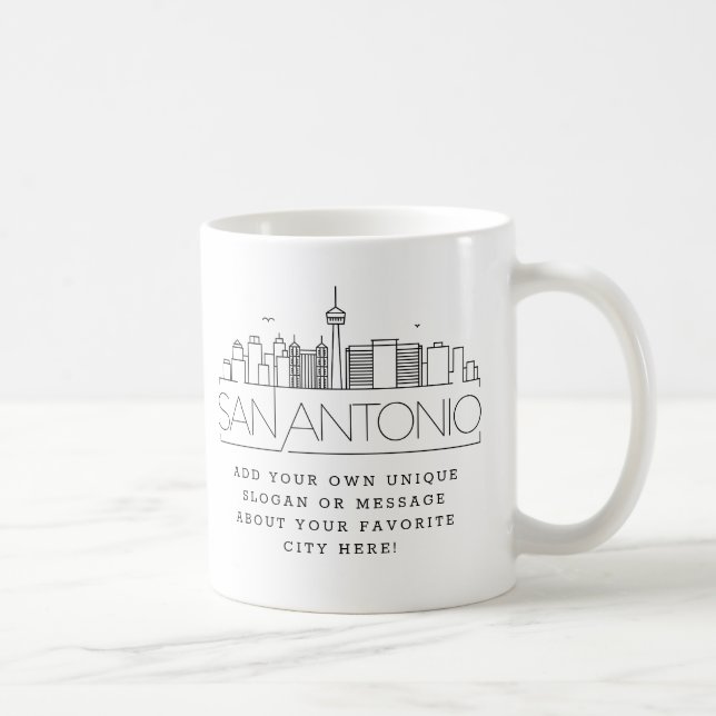 San Antonio Stylized Skyline | Custom Slogan Coffee Mug (Right)