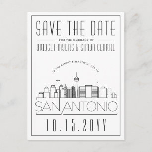 San Antonio   Stylized Skyline Save the Date Postcard