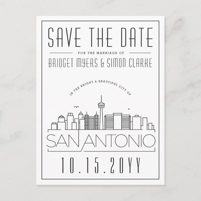 San Antonio | Stylized Skyline Save the Date Postcard (Front)