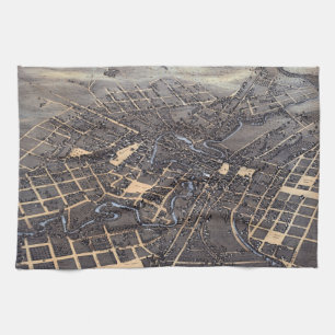 San Antonio, Texas, Antique Aerial City Map, 1873 Kitchen Towel