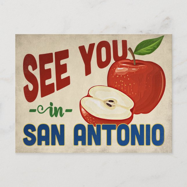 San Antonio Texas Apple - Vintage Travel Postcard (Front)
