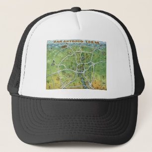 San Antonio Texas Cartoon Map Trucker Hat