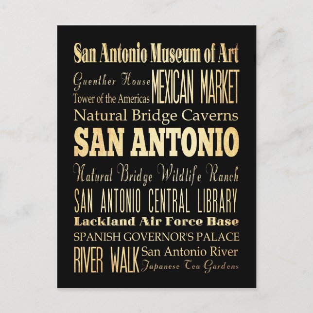 San Antonio Texas City State Typography Art Postcard (Front)