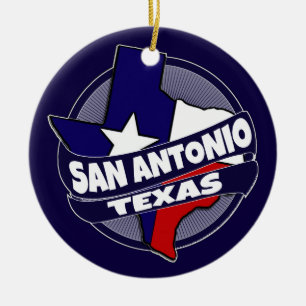 San Antonio Texas flag burst holiday ornament