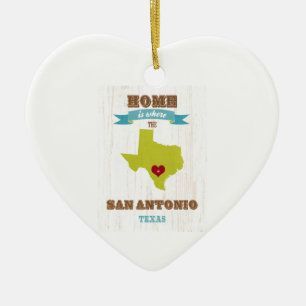 San Antonio,Texas Map – Home Is Where The Heart  Ceramic Ornament